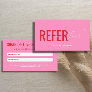 Moderne professionele roze verwijs een vriend aanbevelingskaartje