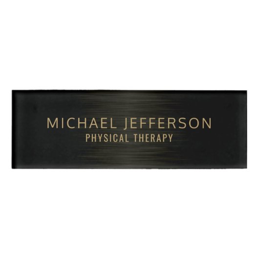 Moderne professionele staal - zwart en goud naambadge (Voorkant)