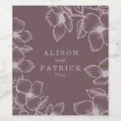 Moderne pruim Paarse bloemen Wijn Etiket (Enkel label)