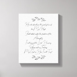 Moderne Psalm 91 Zwart en Witte Bladeren Christeli Canvas Afdruk