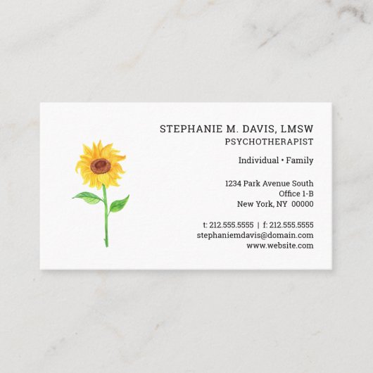 Moderne psychotherapeut zonnebloem visitekaartje (Voorkant)
