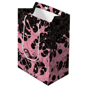 Moderne Punk Rock Spatpaint Zwart & Roze Medium Cadeauzakje