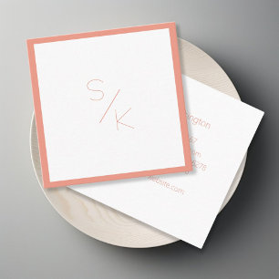Moderne Pur Coral Witte Monogram Visitekaart Vierkante Visitekaartje