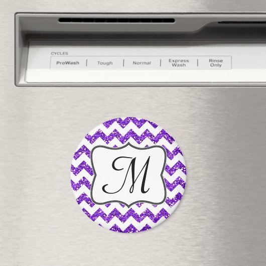 Moderne Purp Glitte Chevron Monogram Initiaal Magn Magneet (Insitu (Vaatwasser))