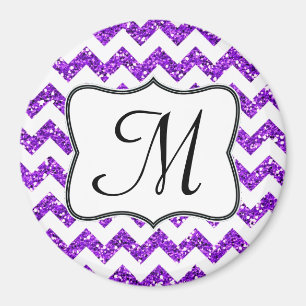 Moderne Purp Glitte Chevron Monogram Initiaal Magn Magneet