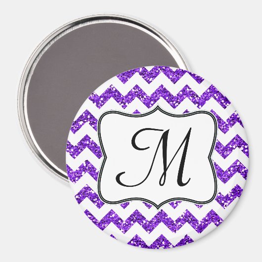 Moderne Purp Glitte Chevron Monogramme Aimant init (Recto/Verso)