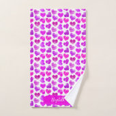 Moderne Purple Rose Doodled Hearts Valentine Nom (Serviette à main)