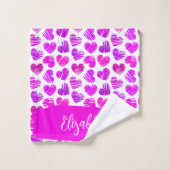 Moderne Purple Rose Doodled Hearts Valentine Nom (Gant de toilette)