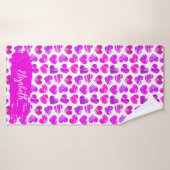 Moderne Purple Rose Doodled Hearts Valentine Nom (Serviette de bain)