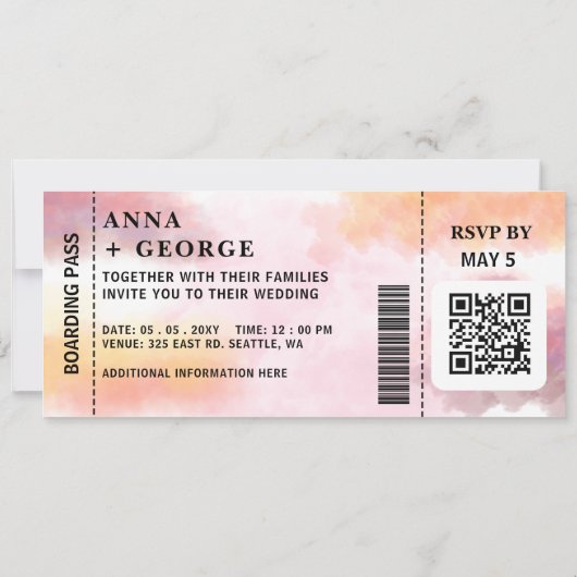 Moderne QR Code Air Ticket Boarding Pass Bruiloft Kaart (Achterkant)