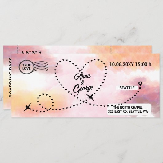 Moderne QR Code Air Ticket Boarding Pass Bruiloft Kaart (Voorkant / Achterkant)