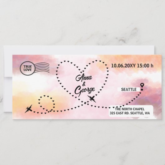 Moderne QR Code Air Ticket Boarding Pass Bruiloft Kaart (Voorkant)