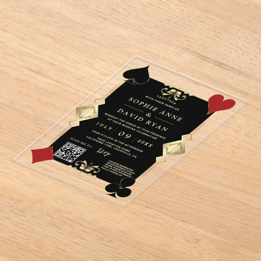 Moderne QR Code Art Deco Casino Nacht Trouwen Acryl Uitnodigingen (Laagn)