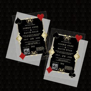 Moderne QR Code Art Deco Casino Night Bruiloft Acryl Uitnodigingen