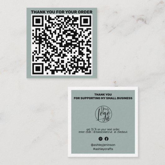 Moderne QR-code bedankt dat je een groen bestelt Vierkante Visitekaartje (Voorkant / Achterkant)