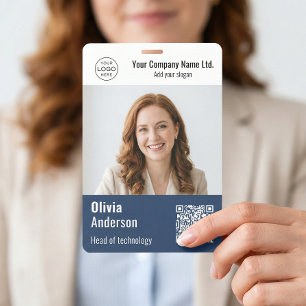 Moderne QR-code Bedrijfs Pasje Blauw Badge