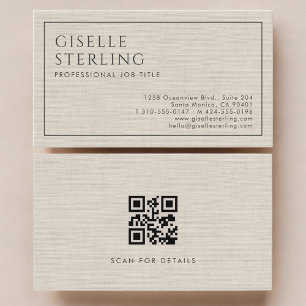 Moderne QR-code Beige Linnen Zakelijk Luxe Visitekaartje