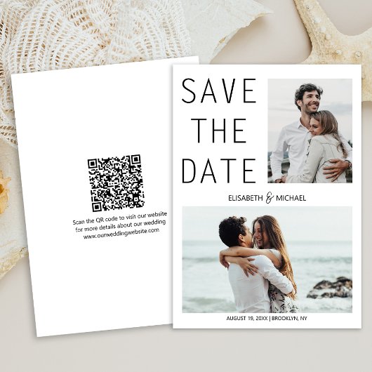 Moderne QR-code Bewaar de datum Foto Bruiloft Kaart