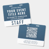 Moderne QR Code Blauwe Event Toegangs-ID Badge (Voor- en achterkant)