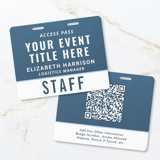 Moderne QR Code Blauwe Event Toegangs-ID Badge