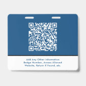 Moderne QR-code Blauwe Event Toegangs Pas ID Badge (Achterkant)