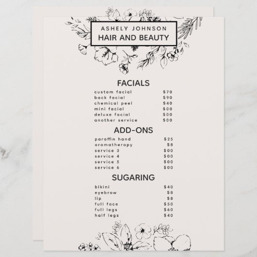 Moderne QR Code Blush Zwart 3 Diensten Spa Menu (Voorkant / Achterkant)