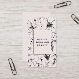 Moderne QR Code Botanische Blush en Zwart Visitekaartje