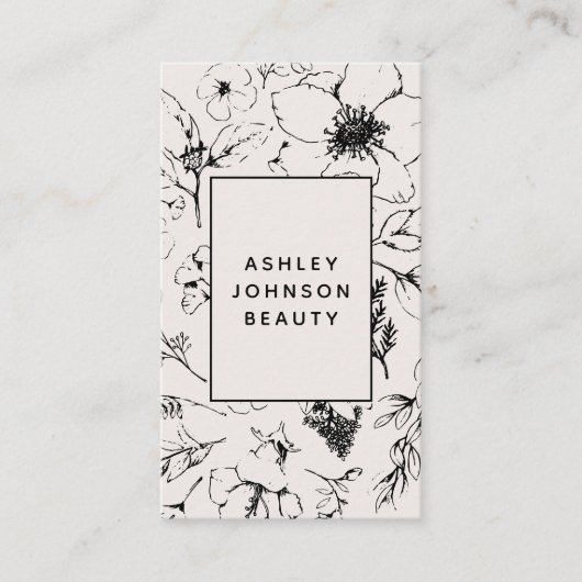 Moderne QR Code Botanische Blush en Zwart Visitekaartje (Voorkant)