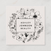 Moderne QR Code Botanische Blush & Zwart Vierkante Visitekaartje (Voorkant)