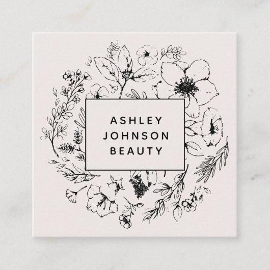 Moderne QR Code Botanische Blush & Zwart Vierkante Visitekaartje (Voorkant)