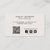 Moderne QR Code Botanische Blush & Zwarte Naam Scr Visitekaartje (Achterkant)