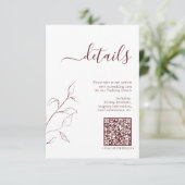 Moderne QR-code Burgundy Wedding - Gegevens Informatiekaartje (Staand voorkant)