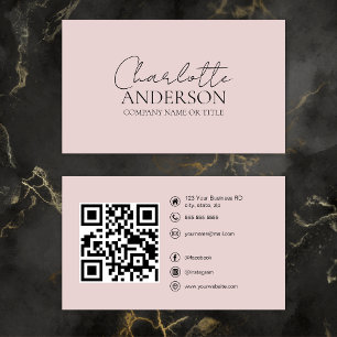 Moderne QR Code Custom Social Media Blush Roze Visitekaartje