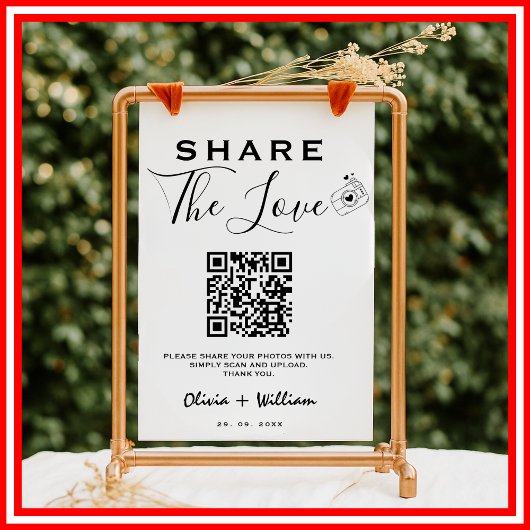 Moderne QR-code | Deel de Liefde Trouwbord Poster