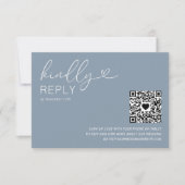 Moderne QR Code Dusty Blue Wedding RSVP Kaart (Voorkant)