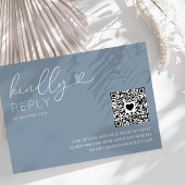 Moderne QR Code Dusty Blue Wedding RSVP Kaart