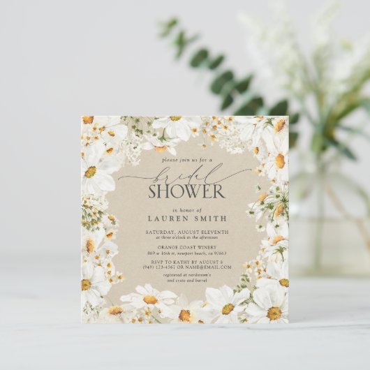 Moderne QR Code Elegant Daisy Rustiek Vrijgezellen Kaart (Staand voorkant)