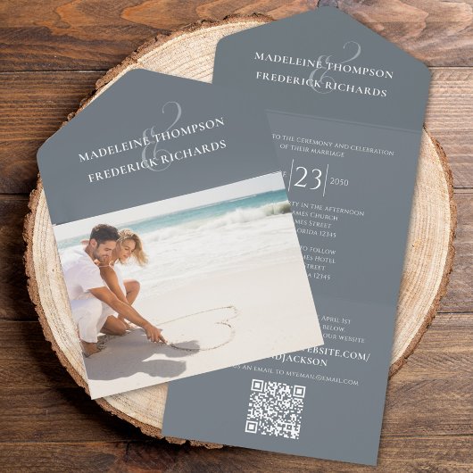 Moderne QR Code Elegant Grijs RSVP Online Classic All In One Uitnodiging