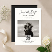 Moderne QR-code Elegante Foto Bruiloft Save the Da Date