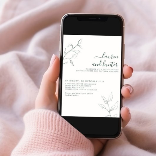 Moderne QR-code Emerald Green Botanical Wedding Kaart