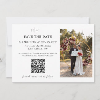 Moderne QR-code foto achterkant save the date Kaart