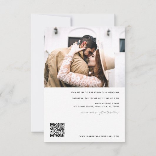 Moderne QR Code Foto bruiloft Uitnodiging (Achterkant)