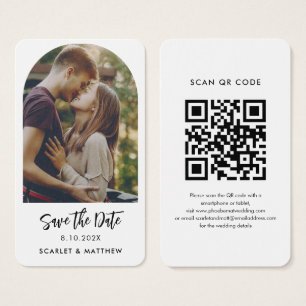 Moderne QR Code Foto Bruiloft Website Save the Dat Visitekaartje