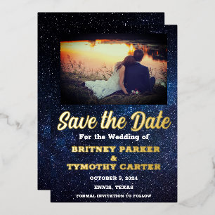 Moderne QR-code Foto Celestial Galaxy Wedding Foli Folie Uitnodiging