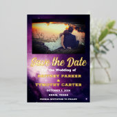 Moderne QR-code Foto Celestial Galaxy Wedding Folie Uitnodiging (Staand Voorkant)