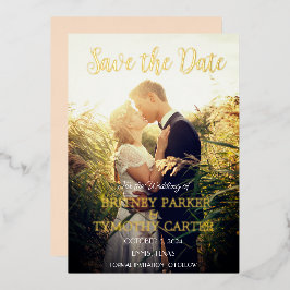 Moderne QR Code Foto Champagne Ivory Wedding Folie Uitnodiging