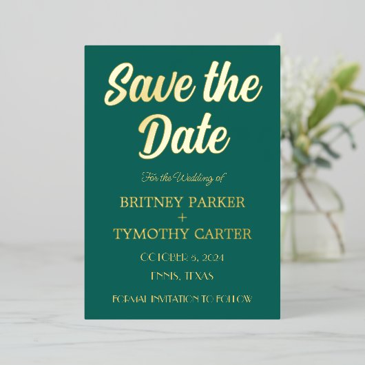 Moderne QR Code Foto Emerald Green Script Weduwen Folie Uitnodiging (Staand Voorkant)