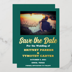 Moderne QR Code Foto Emerald Green Wedding Folie Uitnodiging