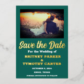 Moderne QR Code Foto Emerald Green Wedding Folie Uitnodiging (Voorkant)