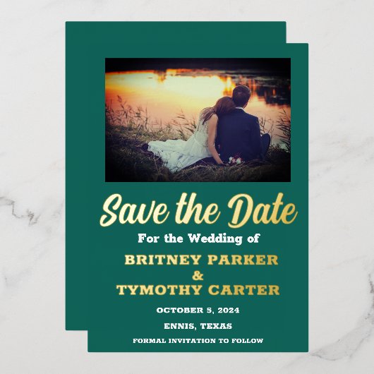 Moderne QR Code Foto Emerald Green Wedding Folie Uitnodiging (Voorkant / Achterkant)